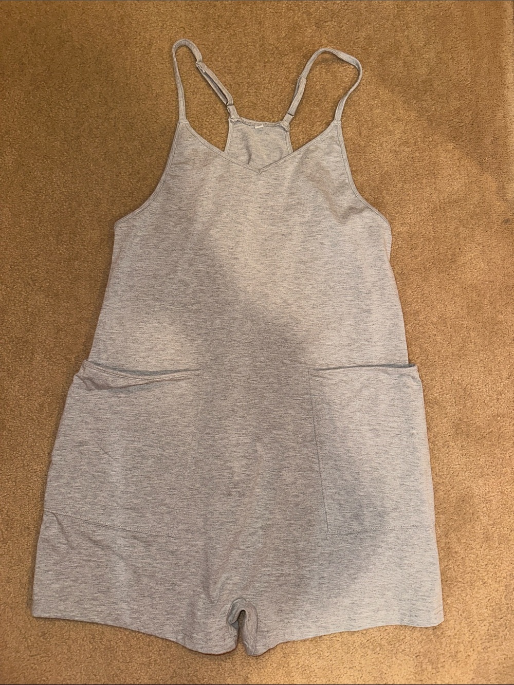 Gray Sleeveless Romper with Pockets